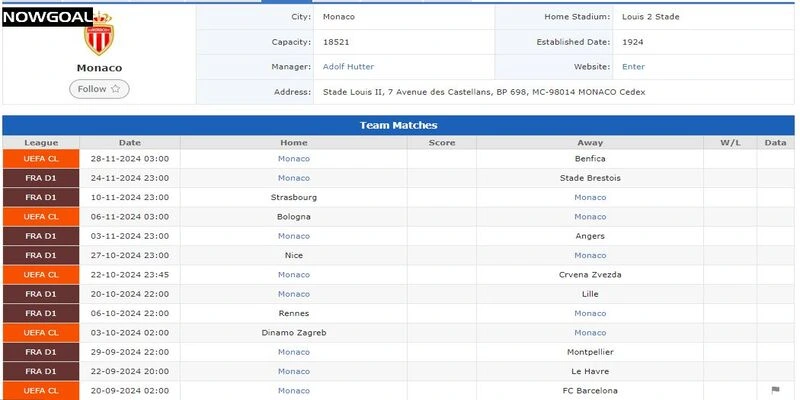 Lịch thi đấu từng đội